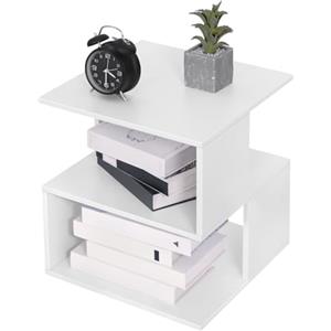 EUGAD Comodino per Camera da Letto in Legno, Tavolino Bianco Design Moderno, Mobiletto Salvaspazio per Soggiorno, Piccola Libreria a 2 Ripiani, 40x40x43,5cm, 0166ZZ