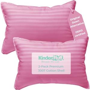 kinder Fluff Cuscino per Bambini (2x) - Cuscini con Imbottitura Alternativa e Cotone 300T. Ipoallergenico Guanciale per Letto - Cuscino da Viaggio all' Asilo o Casa P ROSA