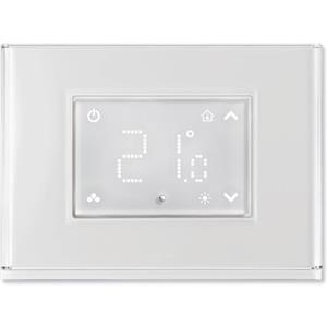 Beghelli - Termostato con Display Touch e Placca Luminosa Retroilluminata con 15 Colori, Sensore Luce, Modalità Condizionamento e Riscaldamento, Modalità Luce di Emergenza, Batteria Inclusa