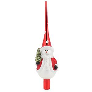 COM-FOUR® Puntale per albero di Natale lucido - Puntale per albero di Natale in vero vetro per Natale - Puntale per albero di Natale con pupazzo di neve (28 cm - Pupazzo di neve rosso allegro)