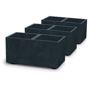 IMJ-Global Set di 3 Vasi per Fiori Piante Rettangolari 57,7x28,8x29 cm Sierra Case Beton Effect In Plastica Da Interno Esterno Colore Antracite 26,2 Litri Design Moderni