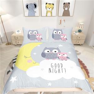 Homemissing 3D Animale Biancheria Da Letto Cartoon Gufi Set per Ragazzi Ragazze Bambini - Copripiumino Gufo Luna Stelle King Size Trapunta 3 Pz