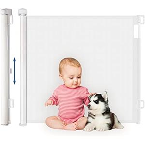 HollyHOME Cancelletto di Sicurezza Retrattile per Bambini 180 cm Extra Largo Operazione con Una Sola Mano, Cancello Bambini e Cani Adatto per Scale, Corridoi, Interni ed Esterni, Bianco