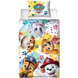 Character World Paw Patrol - Set copripiumino per letto singolo con motivo a splodge reversibile a 2 lati, con federe abbinate, set da letto singolo, in policotone