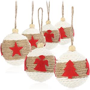 COM-FOUR® 6x Palline Decorazioni per albero di Natale con rivestimento in tessuto, Ø 6 cm (bianco/marrone/rosso)