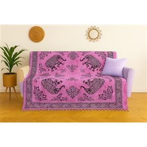 o-day Telo Mare Matrimoniale Cotone Etnico - Telo Mare Grande 240x220cm - Coperta Da Spiaggia XXL Artigianale Multifunzione (Intrecci Orientali, Fucsia Bouganville)