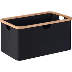 iEGrow Cesto Portabiancheria Pieghevole 63L, Ceste per la Biancheria con Manici in Bambù, Cesto Portaoggetti Nero per Camera da Letto e Bagno