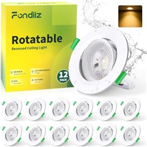 Fondiiz Faretti LED da Incasso per Cartongesso Orientabili, 5W Faretto Led Incasso Ultrasottili 480LM Luce Calda 2700K, IP44 Faretti LED Soffitto incasso per Bagno, Diametro foro 70-80mm, Set di 12