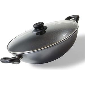 STONELINE Wok 28 cm con Coperchio in Vetro, a induzione pentole, Alluminio, Antracite