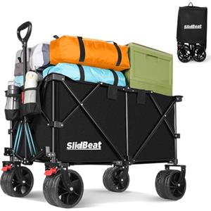 SLIDBEAT - Carrello da Giardino Pieghevole 220L, Carrello Spiaggia con Ruote Grandi, per Rimorchio per Giardino da Campeggio all'aperto Ogni Tipo di Terreno, Portata fino a 150kg