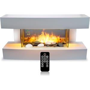 BAKAJI Camino Elettrico a Muro con Cornice Legno Caminetto 2000W Completo di Mobile, Silenzioso Design Moderno, Stufa a Parete da Incasso, Termostato Digitale, Effetto Fuoco Realistico (Toronto)