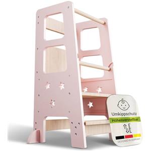 Juskys torre didattica Henny - per bambini da 1 anno, torre Montessoriana, tripla regolazione in altezza, sistema antiribaltamento, sgabello da cucina - rosa