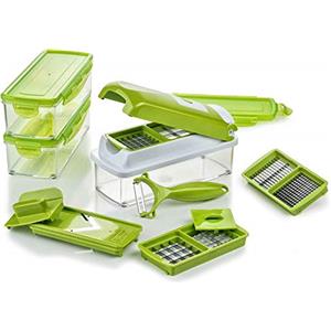 Genius Nicer Dicer Smart (14 pezzi) in kiwi - Tagliaverdure per dadi, matite, dischi, strisce e quarti, con ricettario - Affettatutto mandolino cetrioli