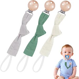 Vicloon Catenella Portaciuccio, 3 Pezzi Cinturino Ciuccio in Cotone Catenella Ciuccio con Clip Ciuccio Legno Faggio Naturale, Catenella per Succhietto, Catene Ciuccio Bambino per Ragazze e Ragazzi