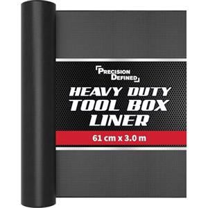 Precision Defined Rivestimento Cassetti Attrezzi e Banco da Lavoro (61 x 3 m), Nero - Tappetino Gomma Antiscivolo per Carrello da Lavoro e Cassetta Attrezzi - Tappetino per Cassetti Officina