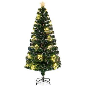 COSTWAY Albero di Natale in Fibra Ottica 120/150/180 cm, Albero di Natale Artificiale Pre-illuminato con 18/24/36 Luci a Stringa, Stella sulla Cima e 130/170/230 Punte dei Rami (180 CM)