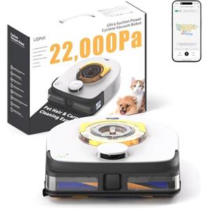 UBPET 22000 Pa Robot Aspirapolvere Peli Animali Domestici su Tappeti e Pavimenti Lavapavimenti a Ciclone, Robot Pulitore con Navigazione LiDAR, Controllo Wi-Fi/App (Bianco grigiastro)