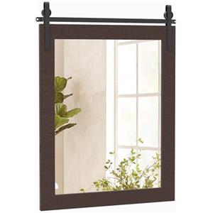 LIFEZEAL Specchio da Parete Rettangolare, 56x76,5cm, Cornice in Legno Massello, Antiesplosione, Alta Definizione, Decorativo, Ingresso, Salotto, Camera da Letto, Bagno, Appende a Muro (noce)