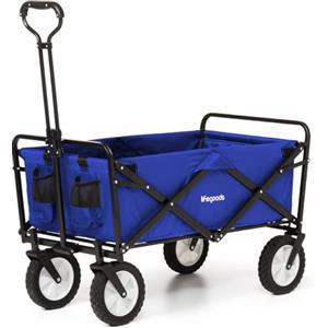 LifeGoods Carrello Spiaggia - Carrello Pieghevole Con Ruote - Carrello Spiaggia Ruote Grandi - Ruote Girevoli - 2 Supporti - Capacità Di Carico Di 70Kg - Blu