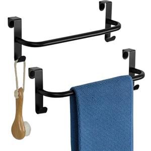 SAYAYO Portasciugamani Cucina Nero con 2 Ganci, Porta Strofinacci da Cucina, Appendiabiti da Porta per Armadio, Cassetto, Bagno, Senza Forare, Antiscivolo, 2 Pezzi, 29CM