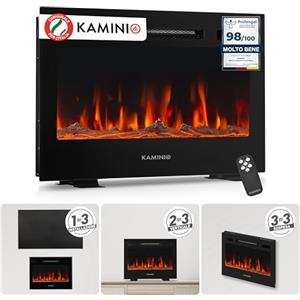 KAMINIO Camino elettrico MARLON - Caminetto elettrico 3-in-1 con riscaldamento, effetto fiamma 3D, 12 colori di fiamma, telecomando (24 pollici)
