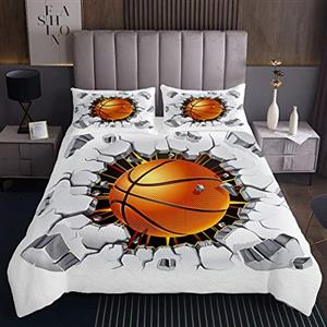 Loussiesd Copriletto a tema sportivoragazzicon motivo a pallacanestromotivo 3Dtrapuntatoideale per decorare la stanza dei giochicollezione di da letto 2 pezzi170X230cm