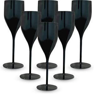 BRYNA BY AMZ BETTER BRYNA - Set 6 Pezzi Bicchieri Flute da 18 Cl in Policarbonato (Plastica Rigida), 100% Design Italiano, Bicchieri Infrangibili, Calici Vino Riutilizzabili e Lavabili in Lavastoviglie, Nero