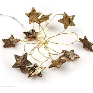 hellum 151060 - Ghirlanda luminosa a LED con stelle, 20 stelle di corteccia di betulla, luce bianca calda, con timer, funzionamento a batteria (3 x AA non incluse), decorazione natalizia per interni