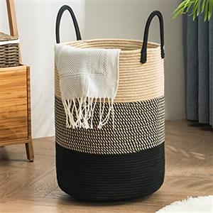 YOUDENOVA Cesto Portabiancheria Intrecciato per Giocattoli,Cesto Biancheria Sporca con Maniglia Cotone, Cesta Decorativa per Vestiti 58L Z-Narrone 2
