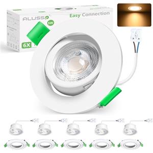 ALUSSO LIGHTING Faretti LED da Incasso per Cartongesso, 5W Faretti da Incasso a Bianco Caldo 3000K, Faretto led Orientabili a 45°, Diametro Foro Ø75-78mm, AC 220-240V, Set di 6