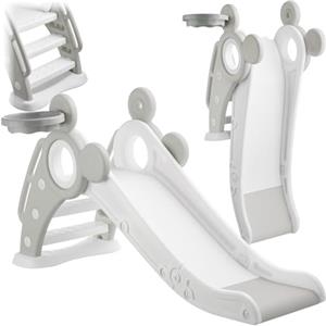 tectake® Scivolo per Bambini Joy, con Canestro da Basket, Pieghevole, Gradini Antiscivolo, Corrimano di Sicurezza, Materiale Resistente, per Interni ed Esterni - Grigio