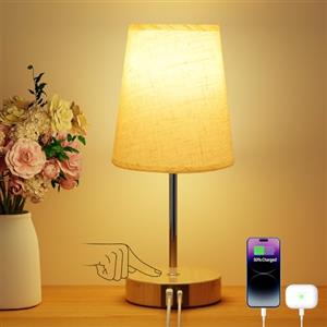 Suright Lampada da Comodino con Controllo Touch e 3 Livelli di Luminosità, Abat Jour da Comodino con Porte di Ricarica USB A+C, Lampada da Tavolo per Camera da Letto Soggiorno (Lampadina Inclusa)