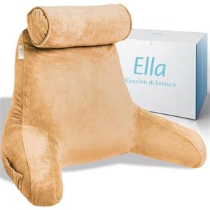 Ella Cuscino da Lettura per Letto con braccioli e paranuca rimovibile, Cuscino Lettura morbido e confortevole per leggere, guardare la TV, supporto per la schiena Schienale Letto - Marrone