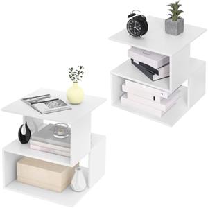 EUGAD Set 2 Comodini per Camera da Letto in Legno, Tavolino Bianco Design Moderno, Mobiletto Salvaspazio per Soggiorno, Piccola Libreria a 2 Ripiani, 40x40x43,5cm, 0166ZZ-2