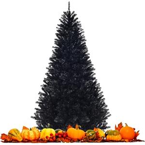 COSTWAY Albero di Natale Nero 180/225 cm, Albero di Natale Artificiale con 1036/1258 Rami Folti e Base di Metallo con Cuscinetti Antiscivolo, Ideale per Halloween e Natale (225 x Ø131cm)