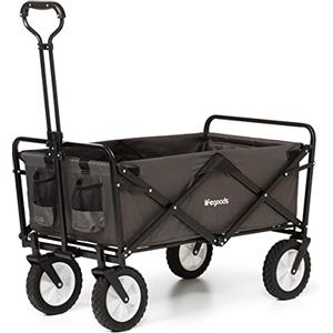 LifeGoods Carrello Spiaggia - Carrello Pieghevole Con Ruote - Carrello Spiaggia Ruote Grandi - Ruote Girevoli - 2 Supporti - Capacità Di Carico Di 70Kg - Grigio
