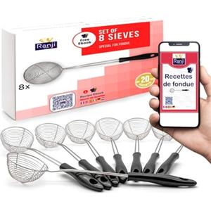 RANJI®, Set di 8 Colini o Schiumarole per Fonduta Cinese - Schiumarola Frittura, Cucchiaio Bubble Tea, Piccolo Colino da Cucina - Perfetto per Fonduta Cinese, Cioccolato, Savoiarda e Occasioni Festive