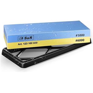 S&R Affilacoltelli Professionale Giapponese 1000/6000 Pietra per Affilare Coltelli Forbici Cesoie Scalpelli con Stand Silicone Antiscivolo