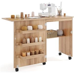 GIANTEX Tavolo Cucire con Ruote, Tavolino Cucito Pieghevole, Asse da Stiro Richiudibile, Mobile per Macchina da Cucire a Scomparsa, Allungabile a 3 Livelli, 117x40x78 cm, 4 Colori Disponibili (3)