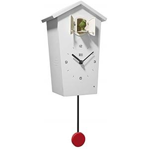 KOOKOO BirdHouse Bianco - Orologio da Parete Moderno con Pendolo e 12 Uccelli Canori con Suoni Naturali Registrati - Design Cucù