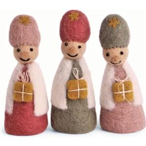 Gry & Sif Én Gry & Sif Santi Tre Re, statuette per presepe in feltro, a mano, commercio equo, decorazione per cameretta dei bambini, presepe speciale, 10 cm