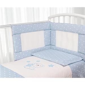 Babysanity- Set Paracolpi Lettino Alta Traspirabilità Piumino Copripiumino Sfoderabile Federa 100% Cotone Made in Italy (Piccole Stelle Azzurro)