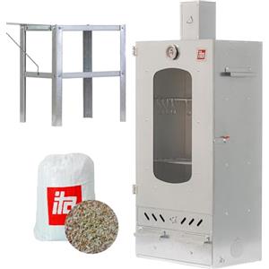 ITA Affumicatore 7012 - Set Smoker con Tavolo - Armadio con Finestra e Camino - Acciaio Legato - qualità UE, Diretto dal Produttore - 81 cm con 3 Ripiani