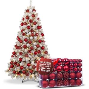 Avilia - 100 Palline Natalizie Rosse Opache Lucide e Glitterate in 2 Misure per Decorazioni Natalizie Sicure e di Effetto, Ideali per Albero di Natale e Addobbi di Casa Infrangibili