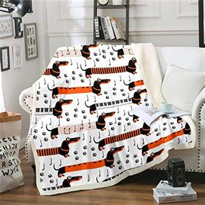 Loussiesd Coperta sherpa per cani musicali per bambini e ragazze, con simpatico bassotto e salsiccia in pile, coperta per letto singolo, 150 x 150 cm