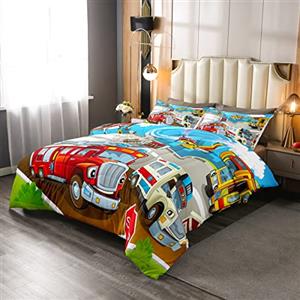 Loussiesd Fire Truck Sherpa Quilt Ragazzi Morbido Soffici Bambini Bambino Auto Letto Copertura Doppia Ambulanza Elicottero Trapunta Super Soft Cartoon Pattern