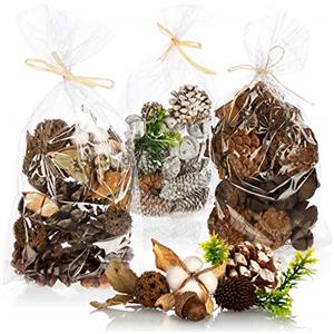 COM-FOUR® 3x Decorazioni natalizie in un sacchetto con coni e ramoscelli - addobbi natalizi - set di artigianato - decorazioni per la tavola (3x sacchetti: coni marrone/bianco. Rami)