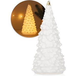 COM-FOUR® Albero di Natale a LED in porcellana - albero di Natale a batteria - albero di Natale decorativo bianco lucido per decorazioni invernali e natalizie (Albero - 15,5 cm)