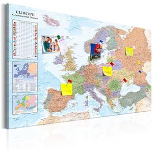 murando - Pannello di Fibra con Puntine - Mappamondo 120x80 cm 1 Pezzo - Bacheca & Quadro su tela in un uno - Decorativo per Parete - Lavagna Grande per le Note Bambini - Planisfero k-A-0136-v-a