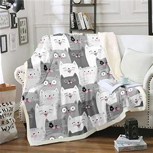 Loussiesd Coperte e copriletti per bambini, ragazzi e ragazze, con stampa di gatti in stile cartone animato, con grazioso motivo animale, in morbida microfibra, per sedia, ufficio, camera da letto, coperta